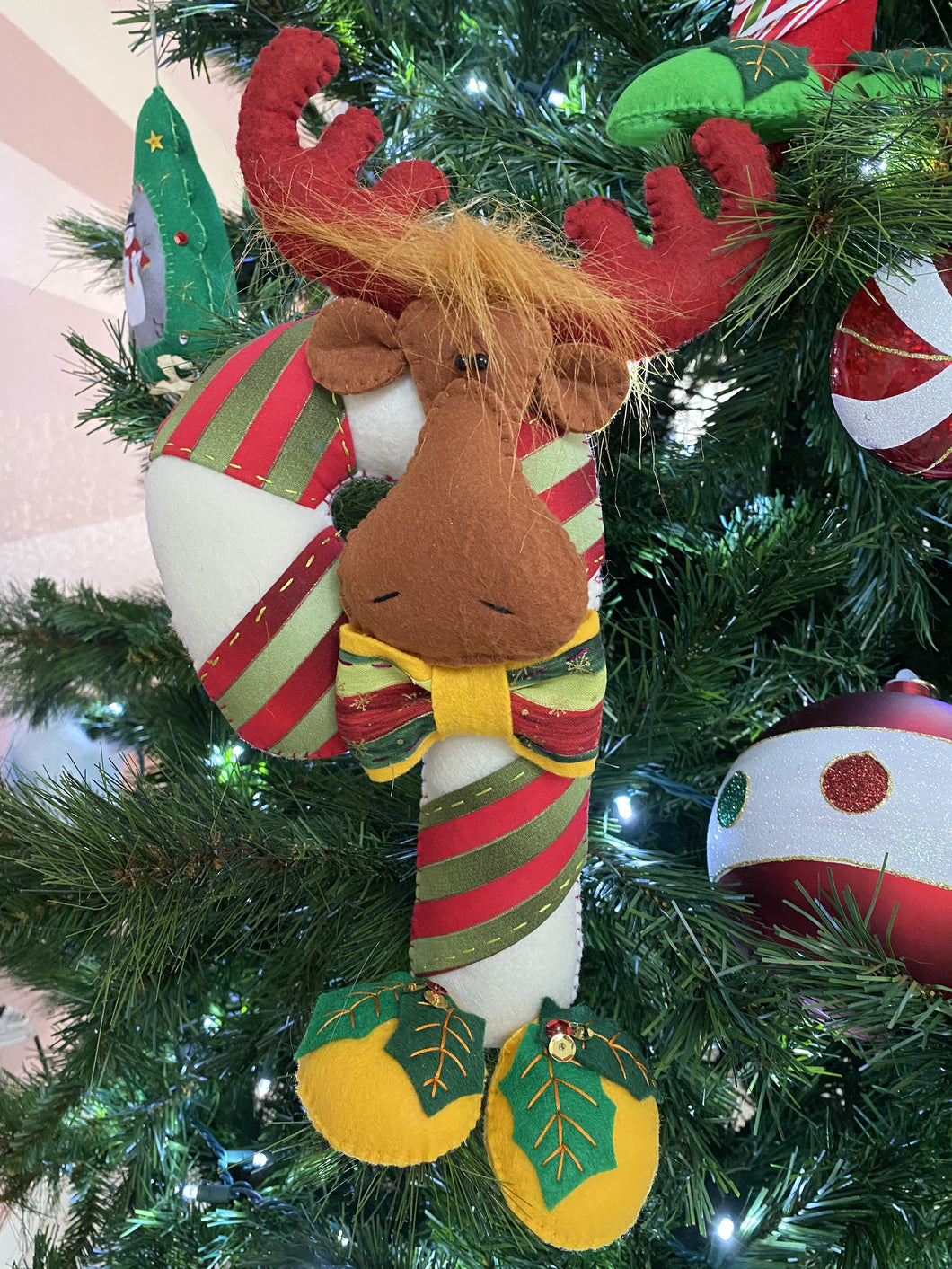 Candy Cane Xmas Moose - Tree Ornaments